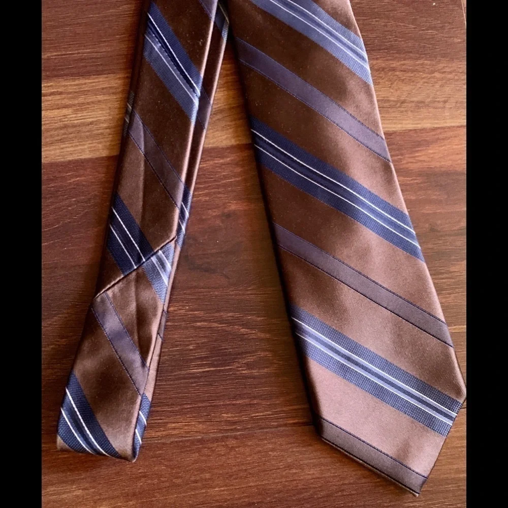 CALVIN KLEIN Brown Silk Stripes Necktie